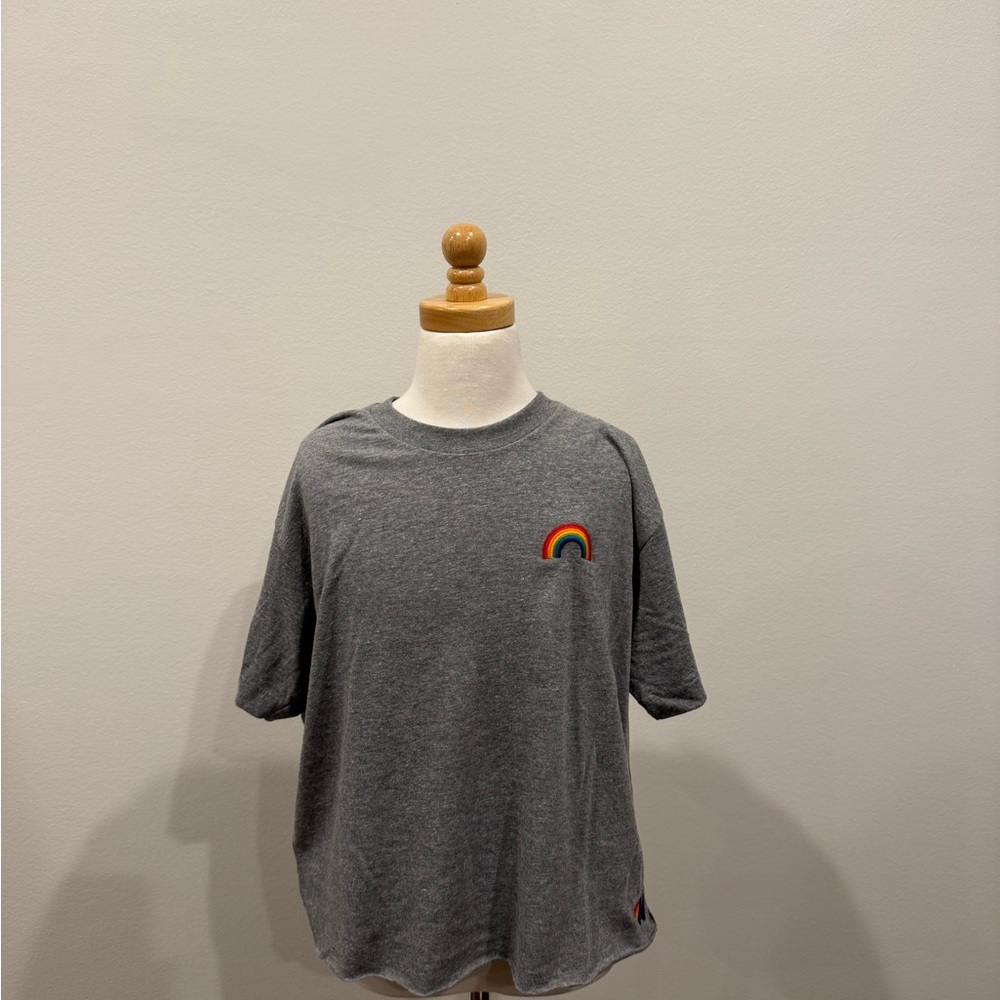Grey Aviator Nation T-Shirt with Rainbow Embroidery